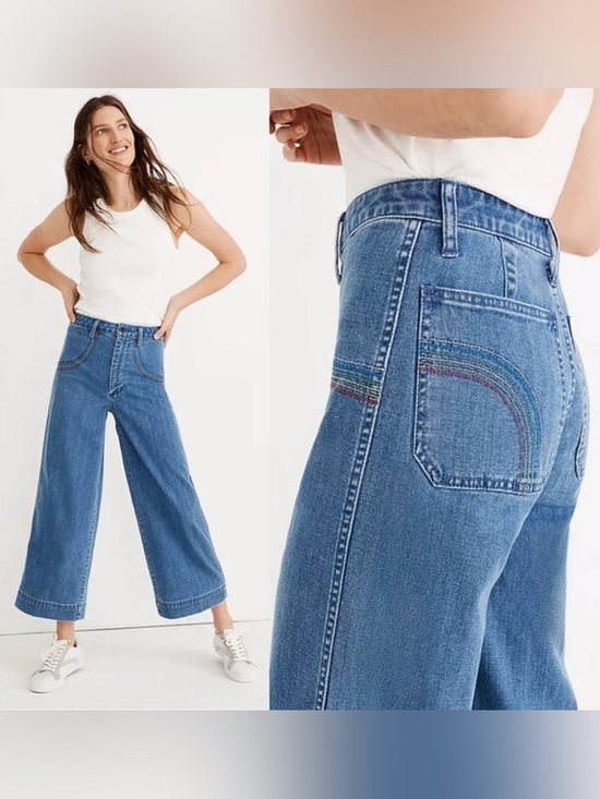 Madewell Denim - Madewell Emmet Wide-Leg Jeans Rainbow Stitch Jeans